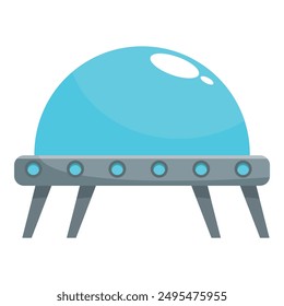 Classic ufo spaceship is hovering with its three legs extended