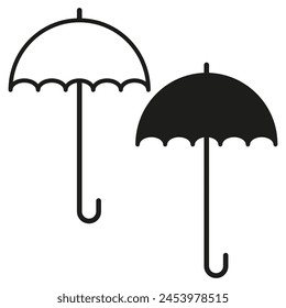 Classic umbrellas open. Rain protection symbol. Weather accessory icon. Vector illustration. EPS 10.