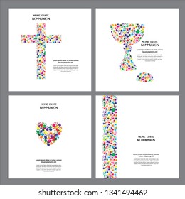 Classic, universal kids hand prints rainbow religious template poster, flyer, invitation card My first communion in german language