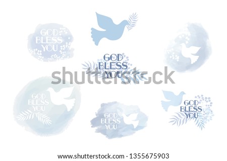 Classic, universal religious clip art God bless you. Tender blue elements for flyer, invitation, greetings cards
