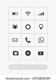 Classic user data and options, button settings line series. Contact info icons.