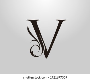 Classic V Letter logo. Graceful royal style Initial V. Vintage drawn emblem for book design,wedding invitation, brand name, business card, Restaurant, Boutique, Hotel. 