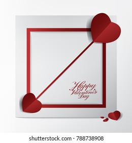 Classic Valentines Day Card and Typography design,Arrow Red Heart Paper Cut style on frame background,happy and Lovely concept.vector illustration.