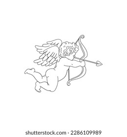 Classic Valentines Day Cupid shoot a bow with arrows vector illustration isolated on white. Linear aesthetics Love Amur print for 14 February holiday.