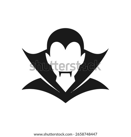 Classic Vampire Icon. A haunting, minimalist illustration portraying a nocturnal creature with sharp fangs. This graphic embodies fright, mystery, and gothic tales. Perfect for Halloween themes.