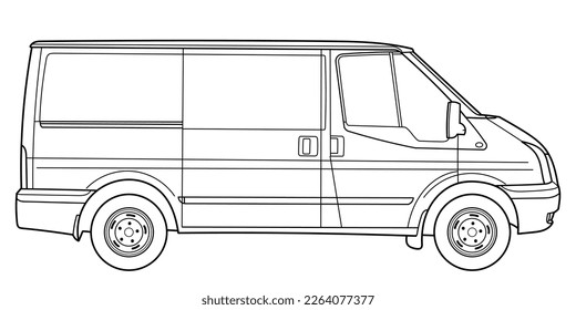 Classic van bus car. Side view shot. Outline doodle vector illustration	
