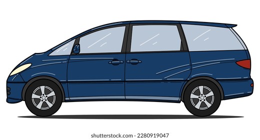 Classic van bus car. Side view shot. Outline doodle vector illustration	
