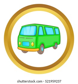 Classic van, retro style vector icon in golden circle, cartoon style isolated on white background