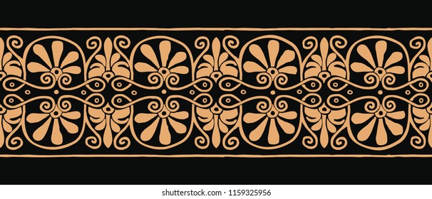 Classic vector Ancient Greek ornament on a black background for graphic design.