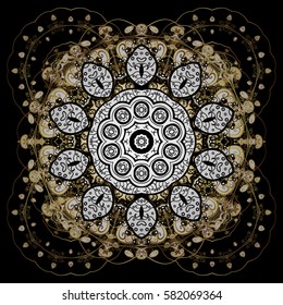 Classic vector black and golden pattern. Traditional orient ornament with white doodles. Classic vintage background.