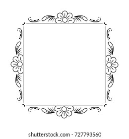 classic vector black square frame with flowers wavy lines and vintage monograms