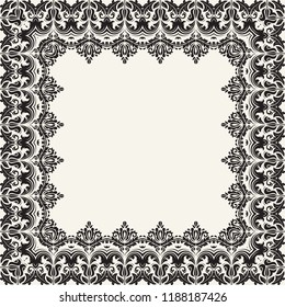 Classic vector black and white square frame with arabesques and orient elements. Abstract ornament with place for text. Vintage pattern