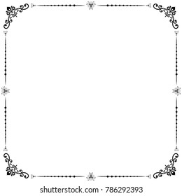 Classic vector black and white square frame with arabesques and orient elements. Abstract ornament with place for text. Vintage pattern