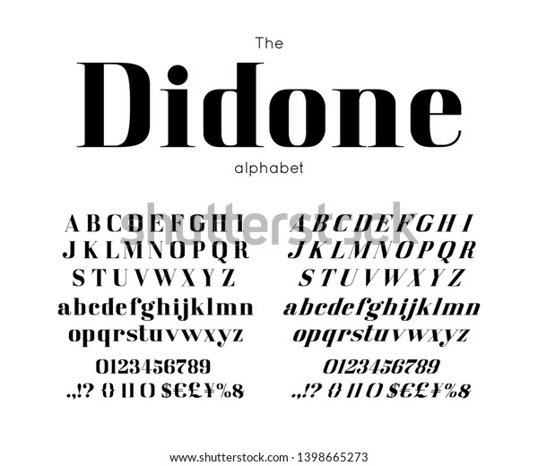 クラシックベクターの太字セリフのディドンフォントとアルファベット ビンテージabc エレガントな英文の文字と数字 のベクター画像素材 ロイヤリティフリー