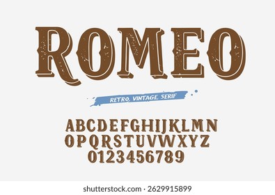 Classic vector bold serif font and alphabet. Vintage abc, elegant english letters and numbers