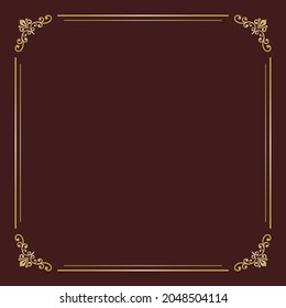 Classic vector brown and golden square frame with arabesques and orient elements. Abstract ornament with place for text. Vintage pattern