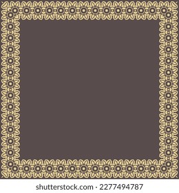 Classic vector brown and yellow vintage square frame with arabesques and orient elements. Abstract ornament with place for text. Vintage pattern