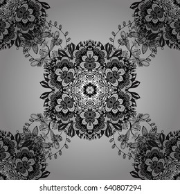 Classic vector dim seamless pattern. Seamless pattern on gray background with dim elements. Traditional orient ornament. Classic vintage background.