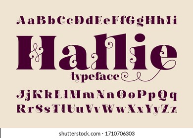 Classic Vector Font Set Named Hallie With Elegant Curly Shapes