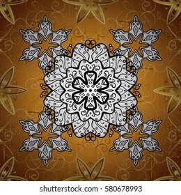 Classic vector golden. Floral ornament brocade textile pattern, glass, metal with floral pattern on yellow background with golden elements.