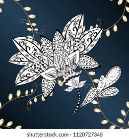 Classic vector golden ornamental pattern. Ornamental pattern on blue, white and gray colors with golden elements. Traditional orient ornament. Classic vintage background.