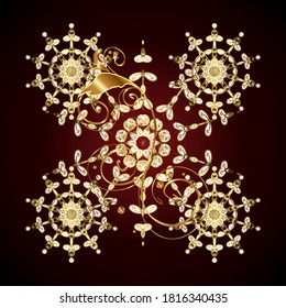 Classic vector golden pattern. Floral ornament brocade textile pattern, glass, metal with floral pattern on black and brown colors with golden elements.