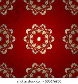 Classic vector golden pattern. Floral ornament brocade textile pattern, glass, metal with floral pattern on red background with golden elements.