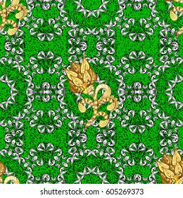 Classic vector golden pattern. Vector illustration. Classic vintage background. Traditional orient ornament. Pattern on green background with golden elements.