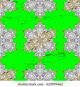 Classic vector golden pattern. Vector illustration. Traditional orient ornament. Pattern on green background with golden elements. Classic vintage background.