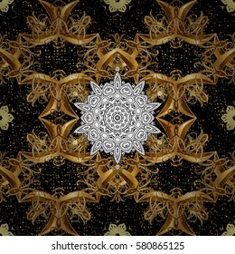 Classic vector golden pattern. Pattern on black background with golden elements. Traditional orient ornament. Classic vintage background.