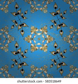 Classic vector golden pattern. Golden pattern on blue background with golden elements. Traditional orient ornament. Classic vintage background.