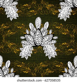 Classic vector golden pattern. Pattern on green background with golden elements. Traditional orient ornament. Classic vintage background.