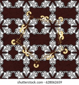 Classic vector golden pattern. Pattern on brown background with golden elements. Traditional orient ornament. Classic vintage background.