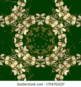  Patrón dorado vectorial clásico.Ornamento tradicional.Patrón dorado en colores marrón y azul con elementos dorados. Fondo clásico vintage. #ABFHUSV