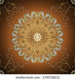 Classic vector golden pattern. Traditional orient ornament. Pattern on brown and orange colors with golden elements. Classic vintage background.