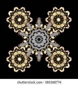 Classic vector golden pattern. Traditional orient ornament. Classic vintage background. On black background with golden elements and white doodles.