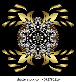 Classic vector golden pattern. Traditional orient ornament. Classic vintage background. on black background with golden elements and white doodles.