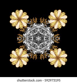 Classic vector and golden pattern. Traditional orient ornament with white doodles. Classic vintage background.