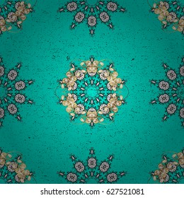 Classic vector golden pattern. Traditional orient ornament. Classic vintage background. Pattern on blue background with golden elements. Vector illustration.
