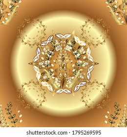 Classic vector golden pattern. Classic vintage background. Traditional orient ornament. Golden pattern on brown and beige colors with golden elements.