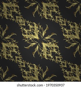 Classic vector golden pattern. Classic vintage background. Pattern on yellow, neutral and gray colors with golden elements. Traditional orient ornament.