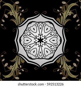 Classic vector golden pattern. Classic vintage background. On black background with golden elements and white doodles. Traditional orient ornament.