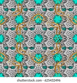 Classic vector golden pattern. Classic vintage background. Pattern on blue background with golden elements. Traditional orient ornament.