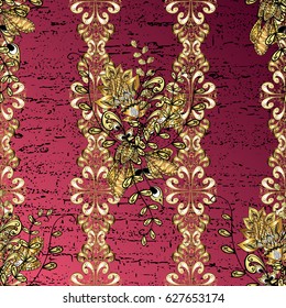 Classic vector golden pattern. Classic vintage background. Pattern on pink background with golden elements. Traditional orient ornament.