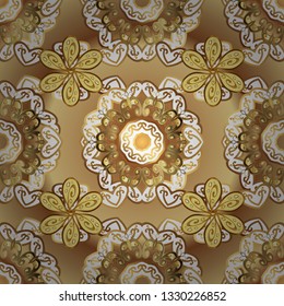 Classic vector golden seamless pattern. Classic vintage background. Traditional orient ornament. Seamless pattern on beige and brown colors with golden elements.