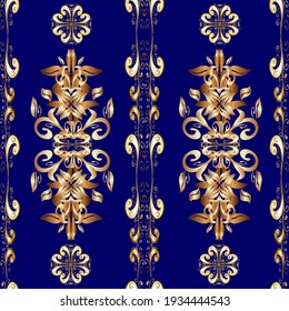 Classic vector golden seamless pattern. Traditional orient ornament. Classic vintage background. Seamless pattern on brown, blue and beige colors with golden elements.