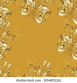 Classic vector golden seamless pattern. Traditional orient ornament. Classic vintage background. Seamless pattern on beige, yellow and brown colors with golden elements.