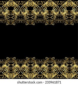 Classic vector golden seamless pattern. Floral ornament brocade textile pattern, glass, metal with floral pattern on colors with golden elements.