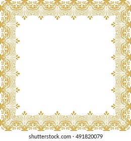 Classic vector golden square frame with arabesques and orient elements. Abstract fine ornament with place for text