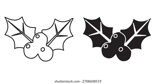 Icono de Vector clásico con hojas de acebo y bayas rojas. Un gráfico esencial para Navidades, invierno, decoración navideña, naturaleza y diseño festivo de temporada.